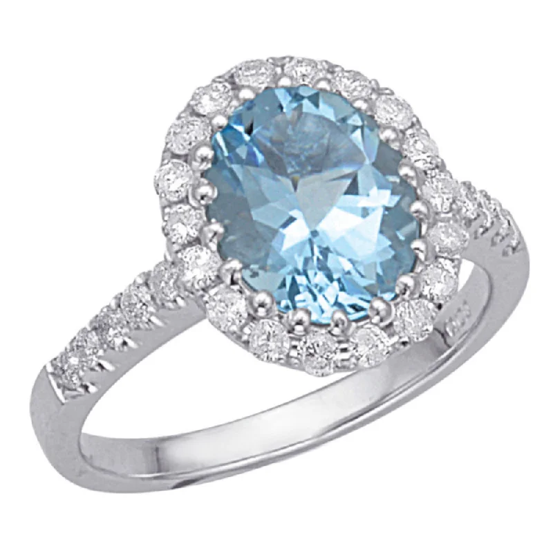 Women’s luxury solitaire engagement ring-Aquamarine and Diamond Ring