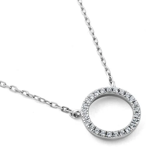 Women’s luxury pendant chain necklace-Sterling Silver Halo CZ Necklace