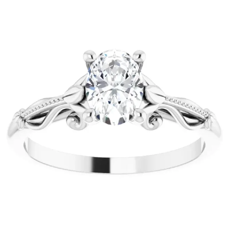 Women’s vintage engagement ring-1 Ct Oval Solitaire Diamond Vintage Engagement Ring in Gold Lab Grown