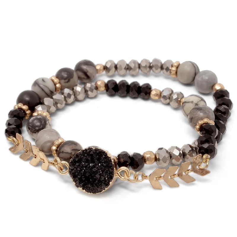 Women’s crystal charm bracelet-Delicate Bracelet Black Druzy Station Gold Plated