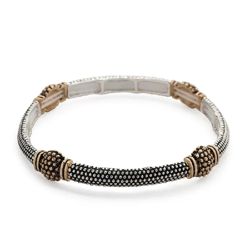 Women’s trendy bracelet-Two Tone Stretch Bracelet Dots Stations