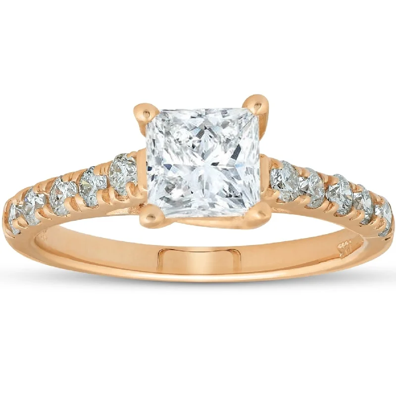 Women’s oval engagement ring with diamonds-Pompeii3 14k Yellow Gold 1 1/4ct TDW Princess Cut Diamond Clarity Enhanced Engagement Ring - White