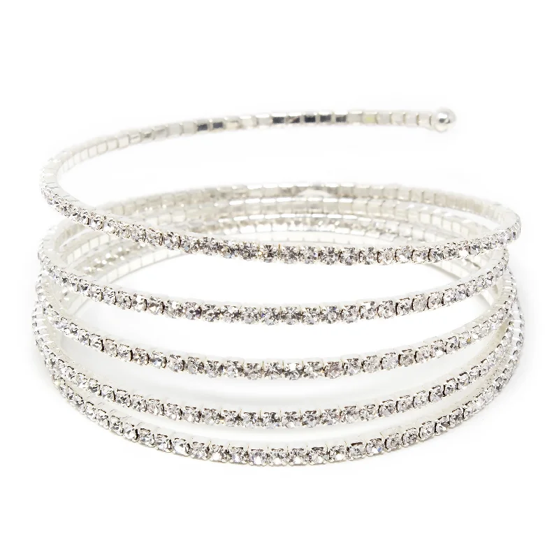 Women’s wrap bracelet-Clear CZ 5 Row Curly Wire Bracelet