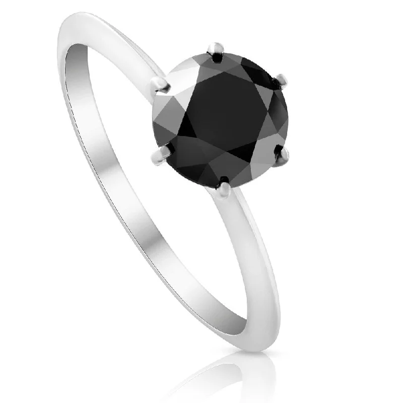 Women’s classic engagement ring-1 1/2 Ct Black Diamond Solitaire Engagement Ring 14k White Gold