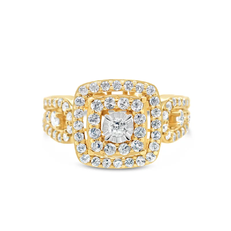 Women’s custom-designed engagement ring-Gold Diamond Square Engagement Ring | 10K | 1.00 CTW