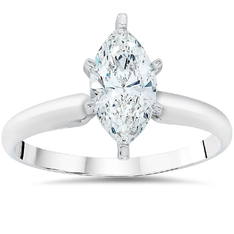 Women’s romantic engagement ring-Pompeii3 14k White Gold 1 1/4 Ct Marquise Diamond Solitaire Engagement Ring Clarity Enhanced