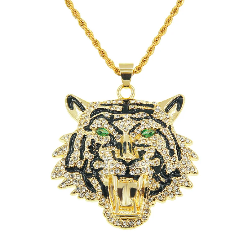 Gold (Green Eye Tiger Head)-0.3 * 60cm Stainless Steel Hemp Flowers Chain