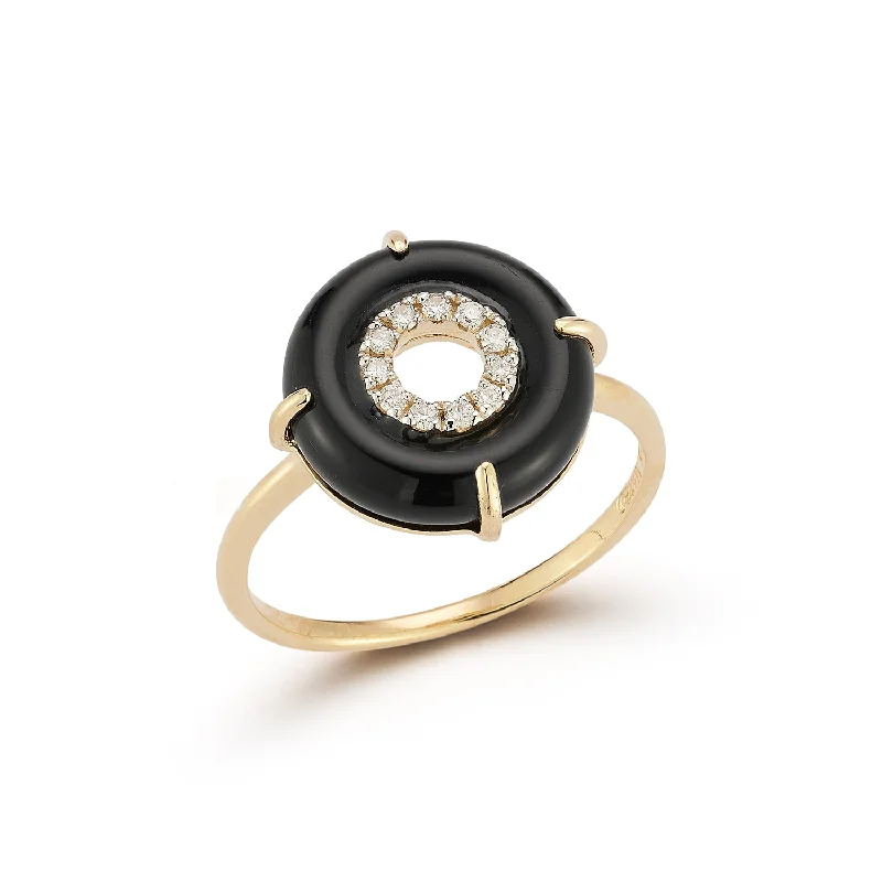 Women’s boho rings-14kt Onyx and Diamond Donut Ring