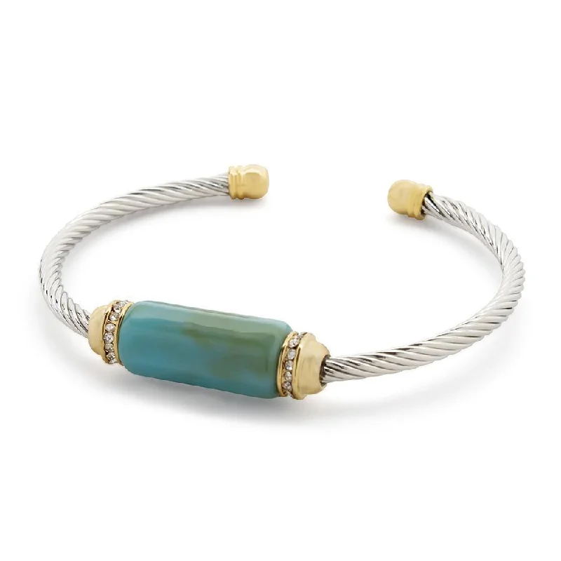 Women’s silver bracelet-Two Tone Faceted Cable Bracelet Turquoise