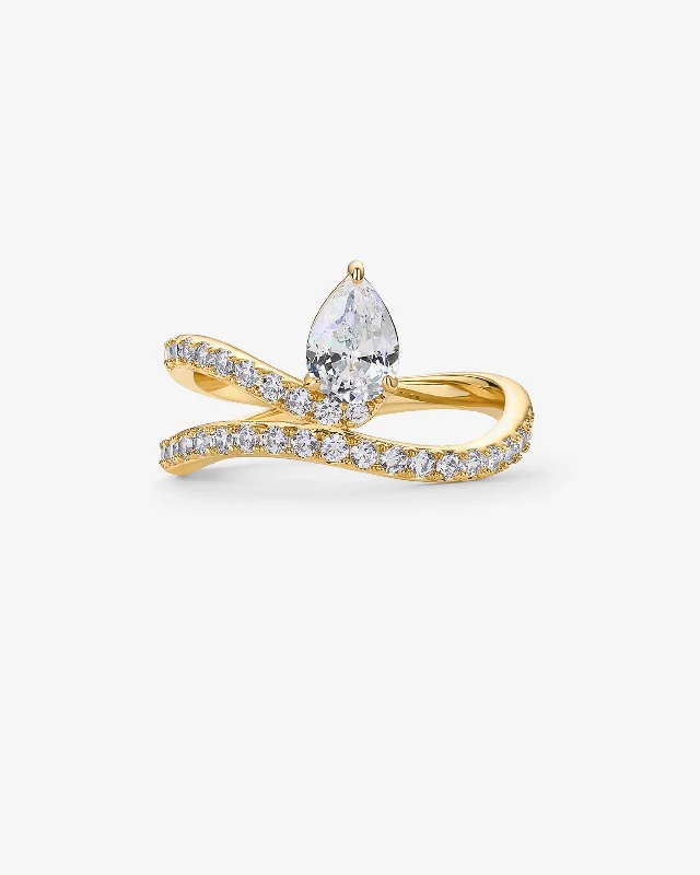 Women’s silver rings-Charming Pear Cubic Zirconia Wavy Ring