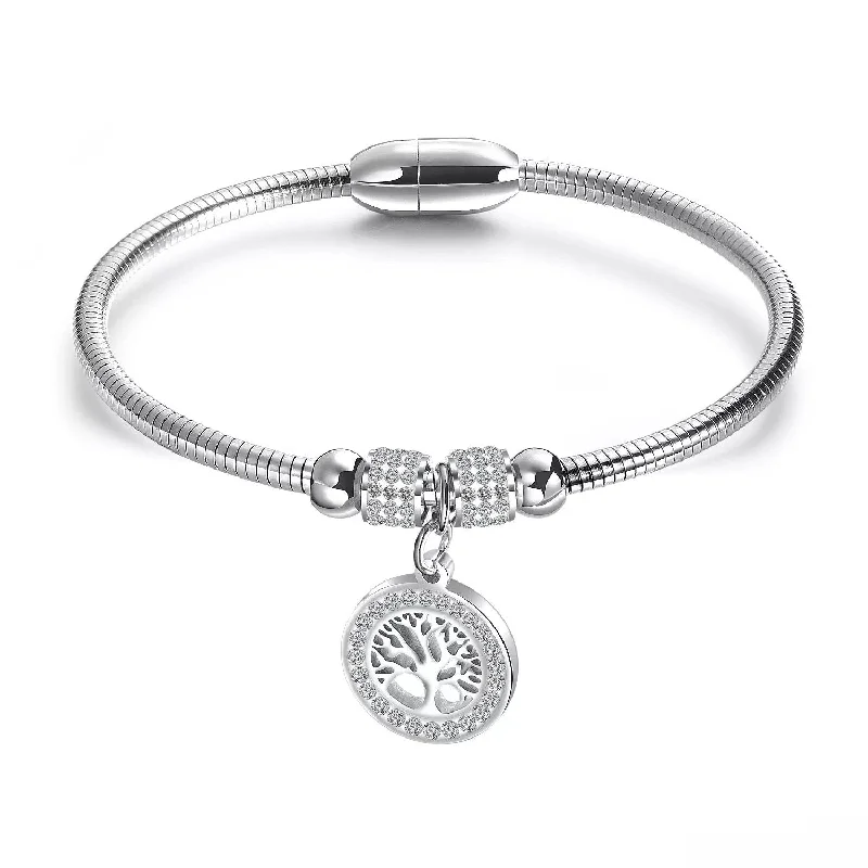 Women’s moonstone bracelet-Stainless Steel CZ Pave Tree Of Life Magnetic Bracelet