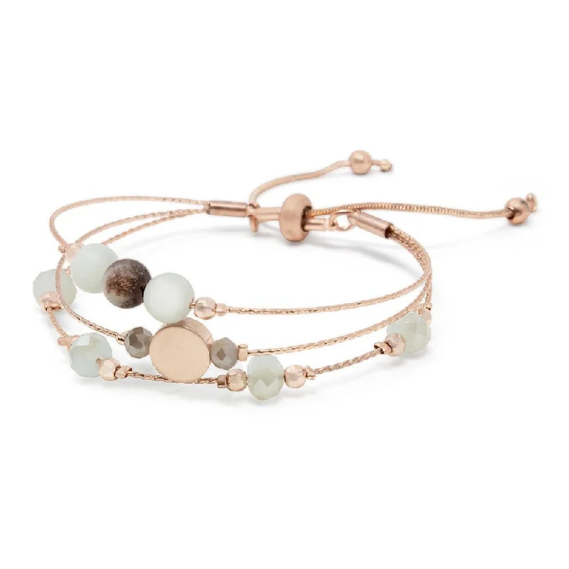 Women’s faith bracelet-Rose Gold Adjustable Three Row Bead Bracelet Green