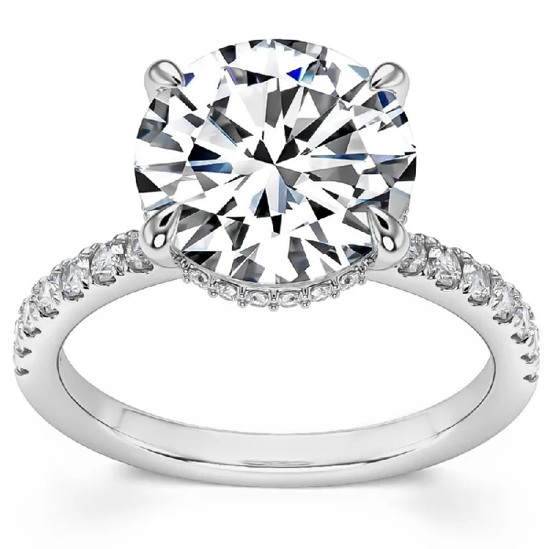 Women’s designer solitaire engagement ring-H/VS 3.70Ct Diamond Engagement Ring Side Halo in 14k White Yellow or Rose Gold