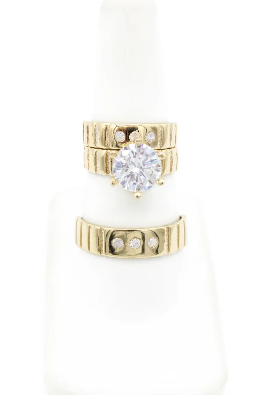 Women’s vintage diamond ring engagement-*NEW* 14k Wedding Trio Set CZ JTJ™