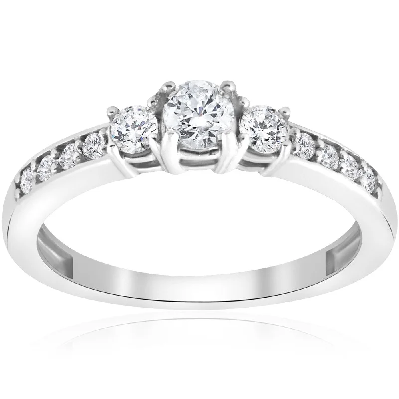 Women’s luxurious engagement ring with diamonds-14k White Gold 3/4 ct TDW Diamond Three Stone Engagement Ring