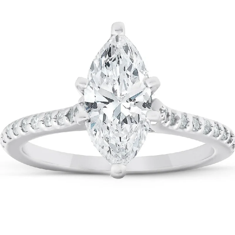 Women’s sapphire diamond engagement ring-Certified 2 1/2Ct Marquise Diamond Engagement Ring Lab Grown White Gold