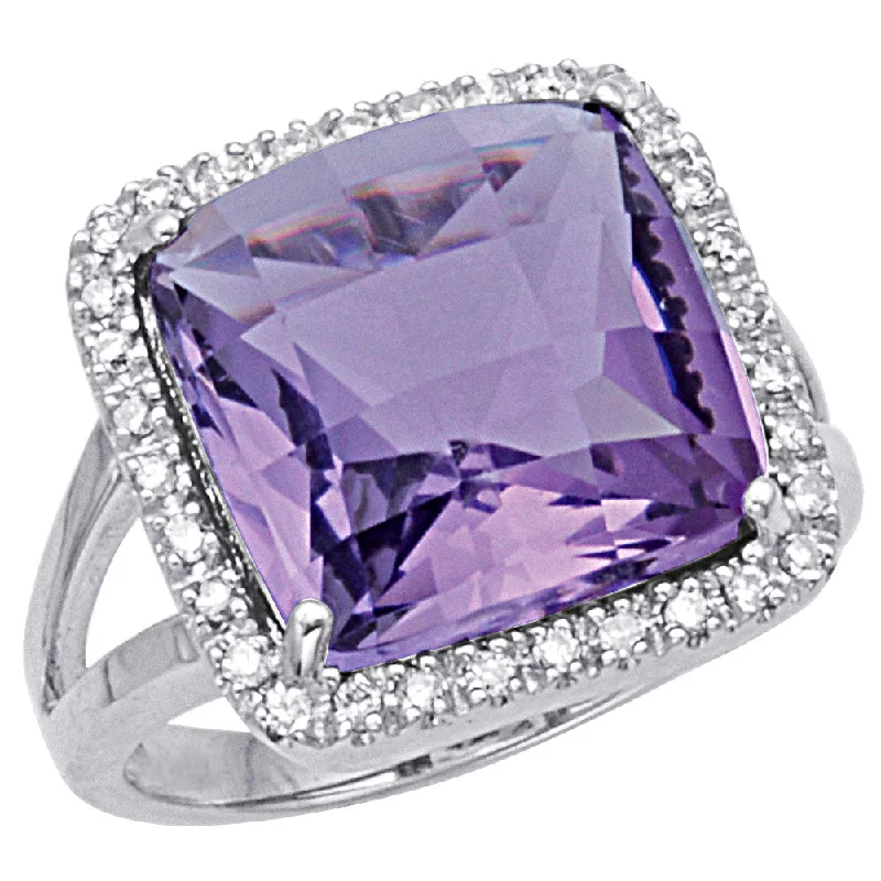 Women’s modern engagement ring-Amethyst and Diamond Ring