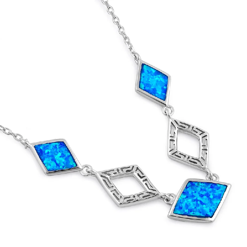 Women’s crystal pendant necklace-Sterling Silver Blue Lab Opal Greek Diamond Necklace