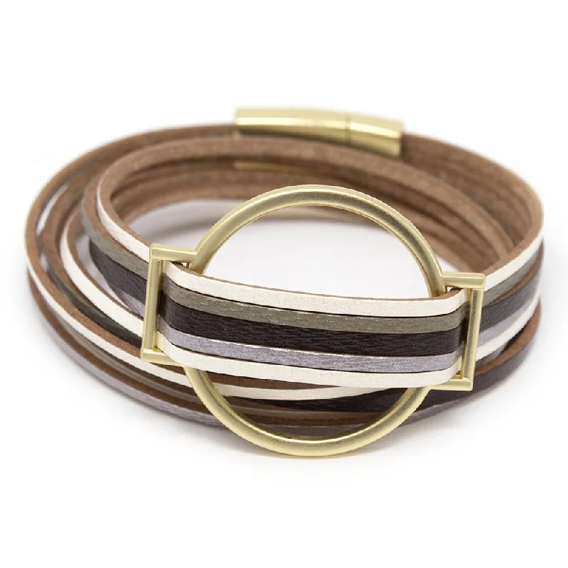 Women’s unique handmade bracelet-Five String Leather Wrap Bracelet with Gold Accent Black/Green