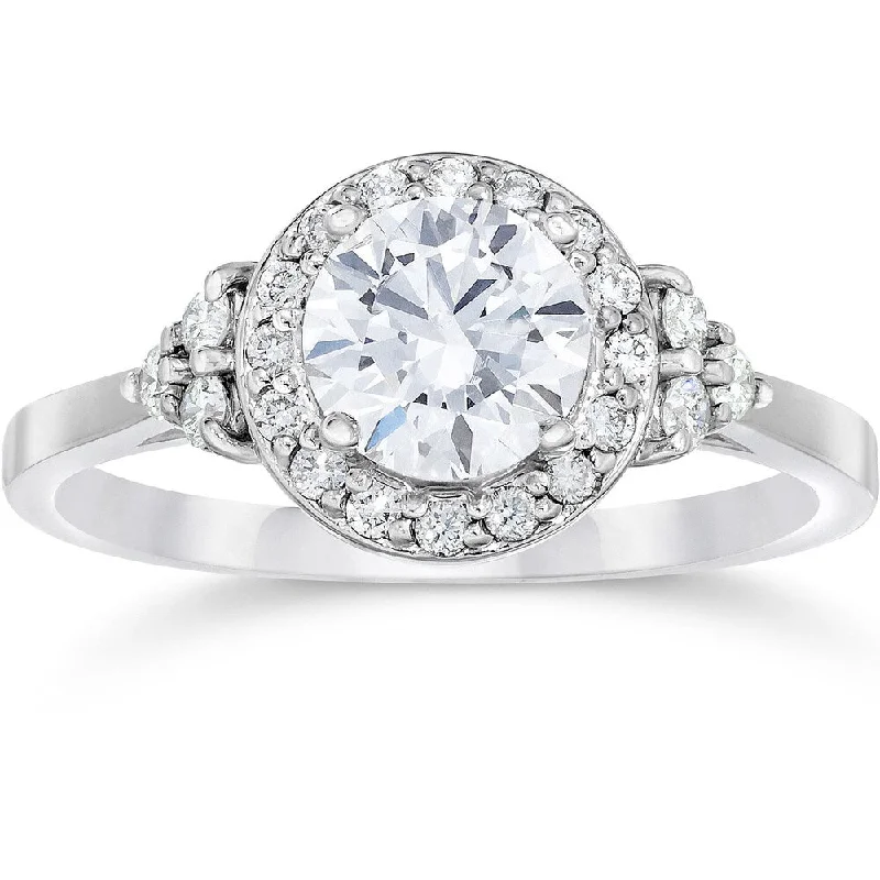 Women’s halo engagement ring-14k White Gold 1ct TDW Halo Vintage Diamond Engagement Ring