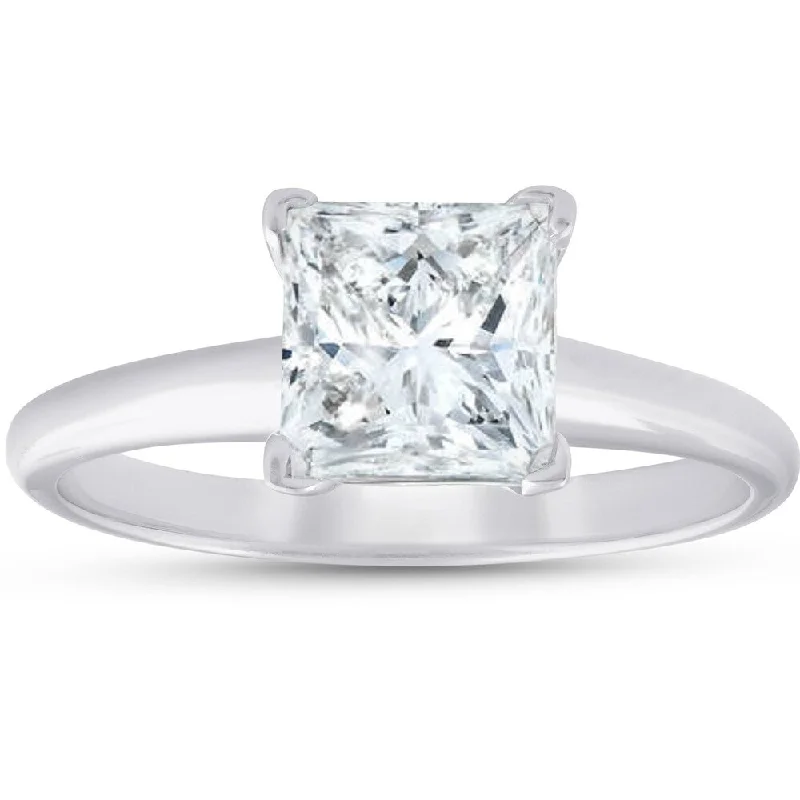 Women’s unique gemstone engagement ring-Pompeii3 14k White Gold 2.04ct Princess Square Cut Diamond Solitaire Engagement Ring Clarity Enhanced