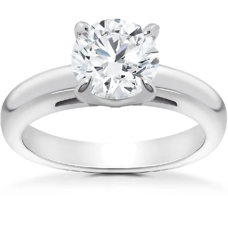 Women’s cushion-cut diamond engagement ring-Pompeii3 14k White Gold 1 Ct TDW Round Solitaire Diamond Cathedral Heavy Solid Engagement Ring Clarity Enhanced