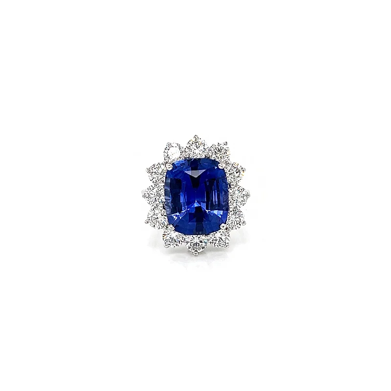 Women’s blue diamond engagement ring-10.09 Total Carat Sapphire and Diamond Halo Ladies Engagement Ring GIA