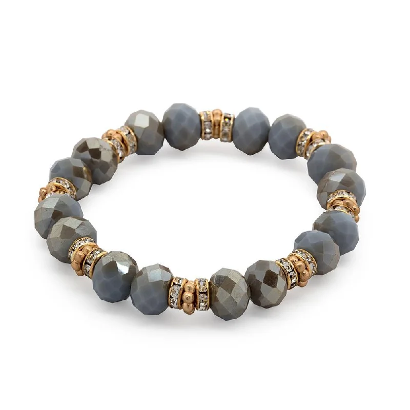 Women’s beaded bracelet-Semi Precious Stone Stretch Bracelet with CZ Grey Gold