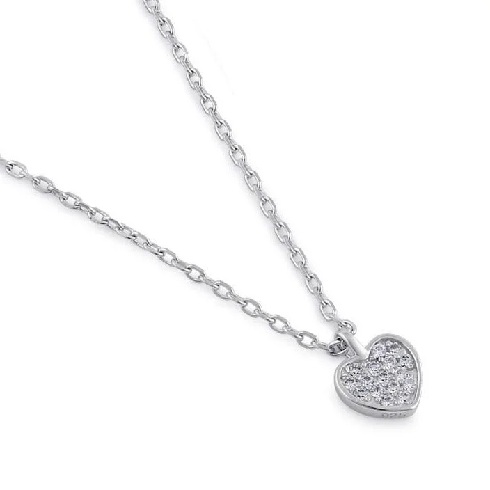 Women’s floral necklace-Sterling Silver Clear CZ Dainty Heart Necklace