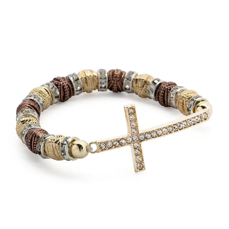 Women’s elegant bracelet-Stretch Bracelet Cross - Two Tone