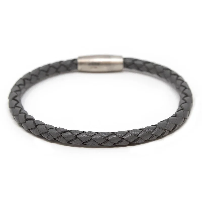 Women’s chain-link bracelet-Stainless Steel and Grey Braided Leather Bracelet