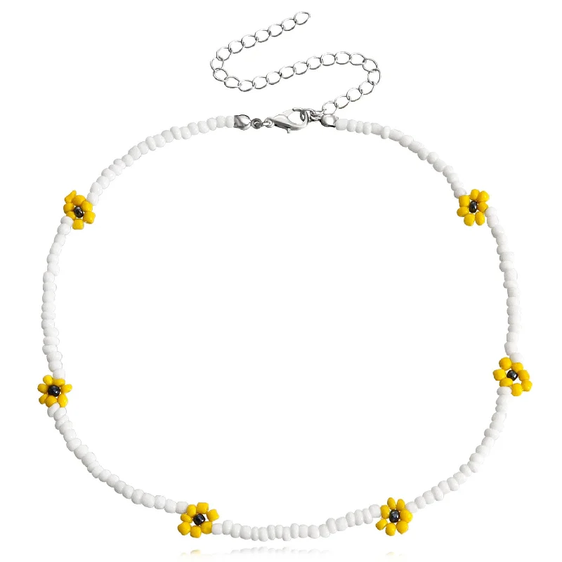 14# White Bead Yellow Flowers