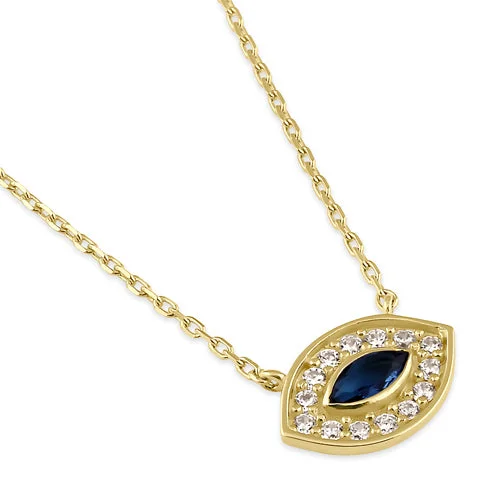 Women’s handmade necklace-Solid 14K Gold Evil Eye Blue Sapphire CZ Necklace