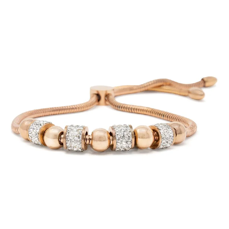 Women’s moonstone bracelet-Stainless Steel Cocoon Chain Bracelet Crystal Pave Beads Rose Gold Plated