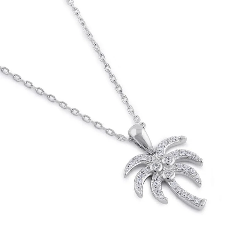 Women’s chic necklace-Sterling Silver Clear CZ Palm Tree Necklace