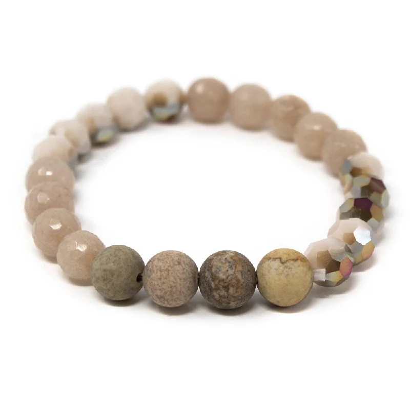 Women’s dainty bracelet-Cream/Brown Jasper Bead Stretch Bracelet