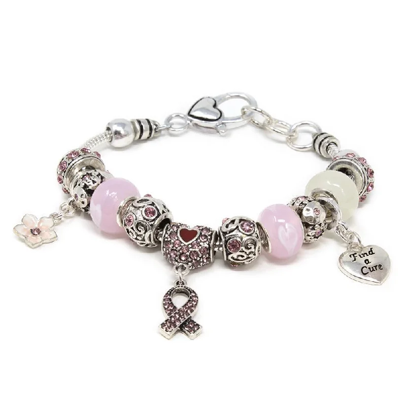 Women’s minimalist bracelet-Charm Bracelet Pink Ribbon Crystal