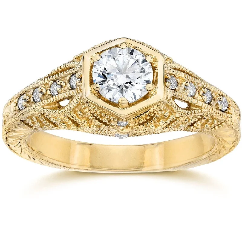 Women’s engagement ring with colored gemstones-Pompeii3 14k Yellow Gold 5/8 ct TDW Vintage Diamond Engagement Ring