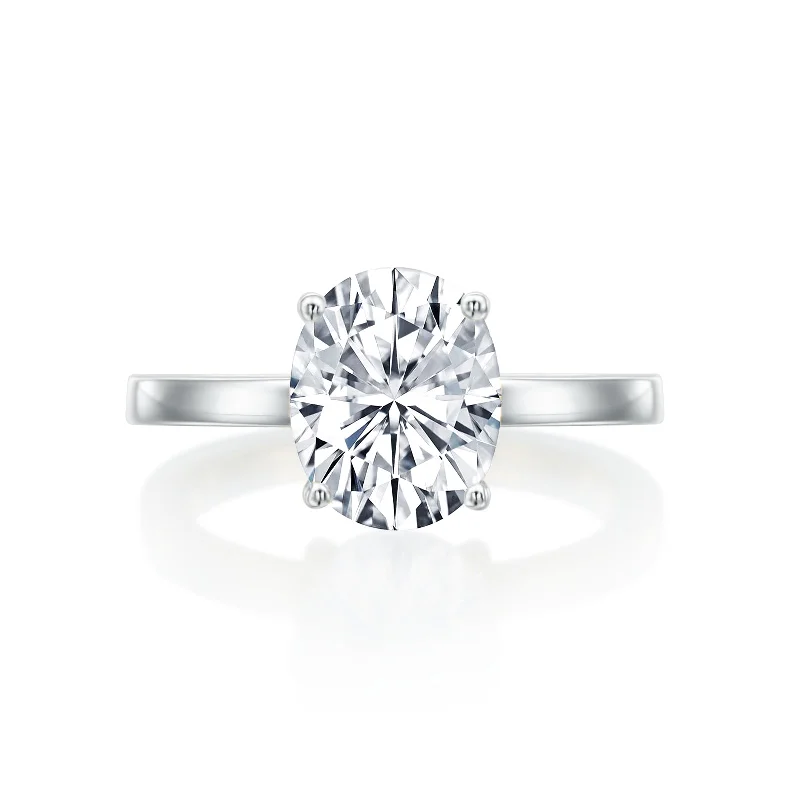 Women’s vintage-inspired diamond engagement ring-River North Oval Solitaire Hidden Halo Wedding Ring