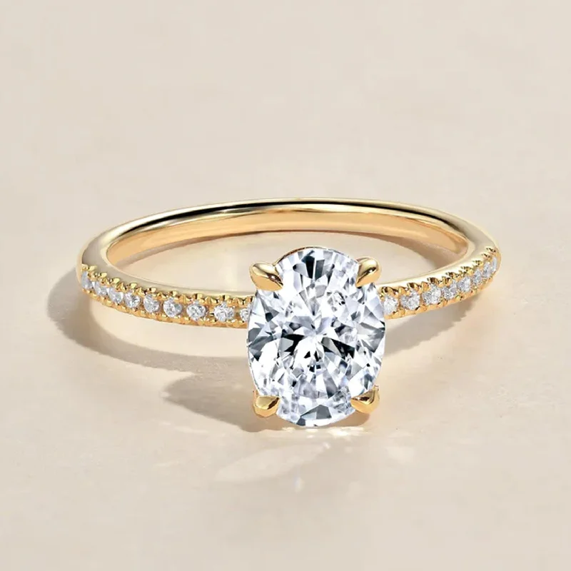 Women’s cocktail rings with gemstones-1.5ct Moissanite Pave Classic Solitaire Ring