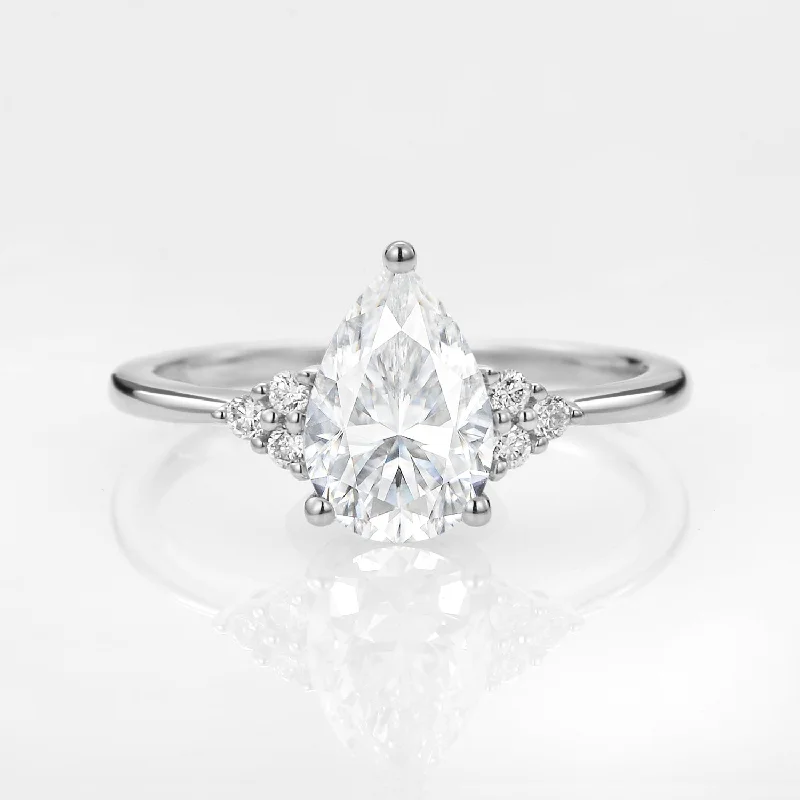 Women’s solitaire diamond rings-1.5ct Signature Pear Moissanite Vintage Cluster Ring - Lydia