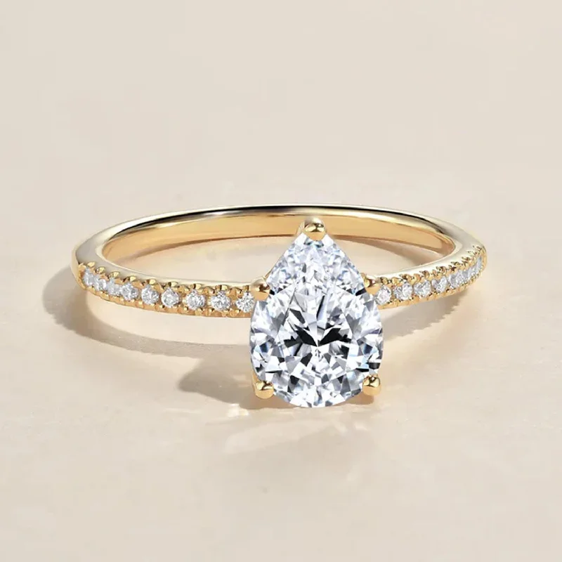 Women’s stacking rings-1.5ct Pear Shaped Moissanite Pave Classic Solitaire Ring