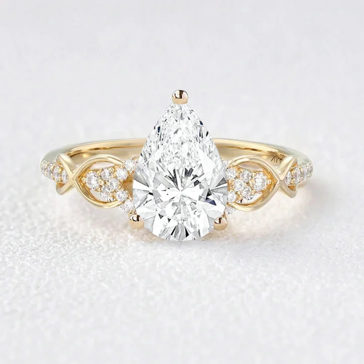 Women’s vintage diamond rings-Victorian Infinity Pear Shaped Lab Grown Diamond Twisted Shank Ring