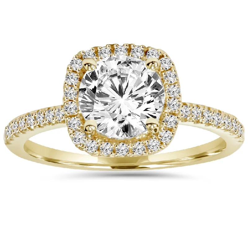 Women’s three-stone engagement ring-14k Yellow Gold 2 ct TDW Clarity Enhanced Diamond Halo Engagement Ring