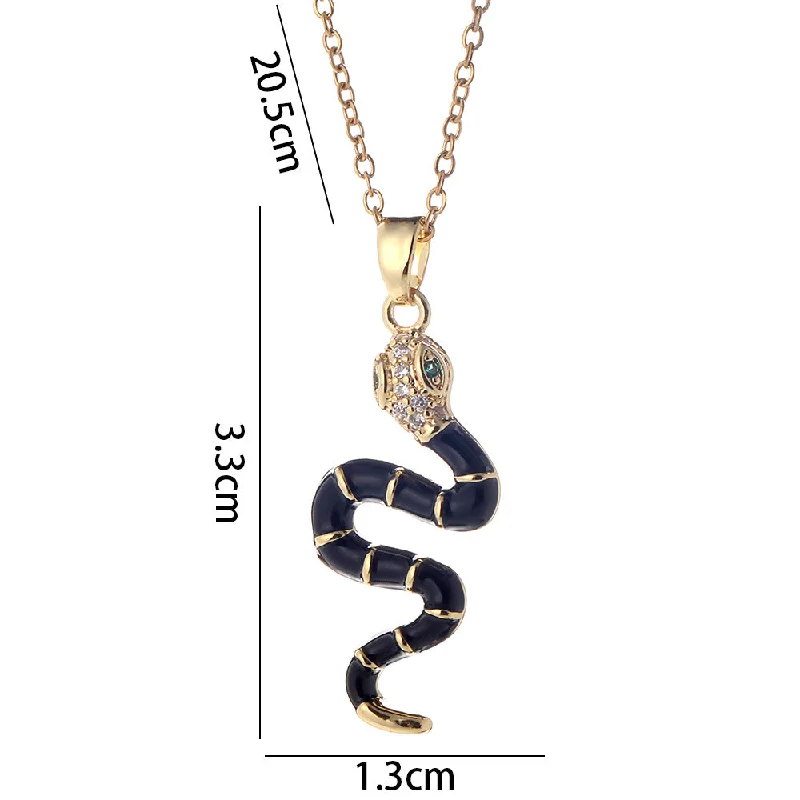 Women’s trendy necklace-Vintage Style Snake Copper Plating Inlay Zircon Gold Plated Pendant Necklace