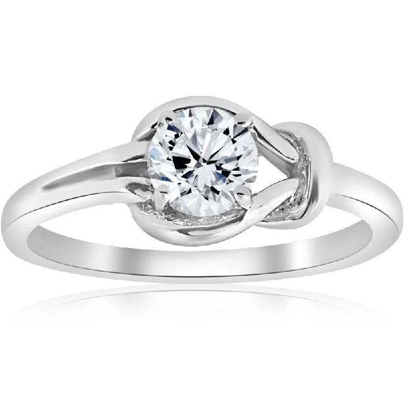 Women’s modern engagement ring-Pompeii3 14k White Gold 1/2Ct TDW Solitaire Diamond Knot Engagement Ring