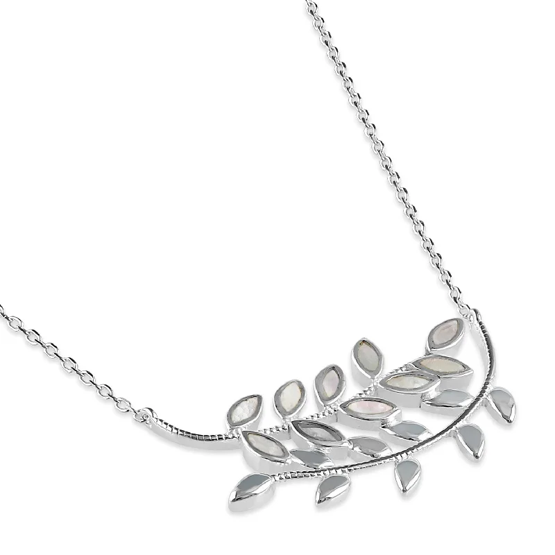 Women’s gold chain necklace-Sterling Silver Mother of Pearl Trendy Leaf Necklace