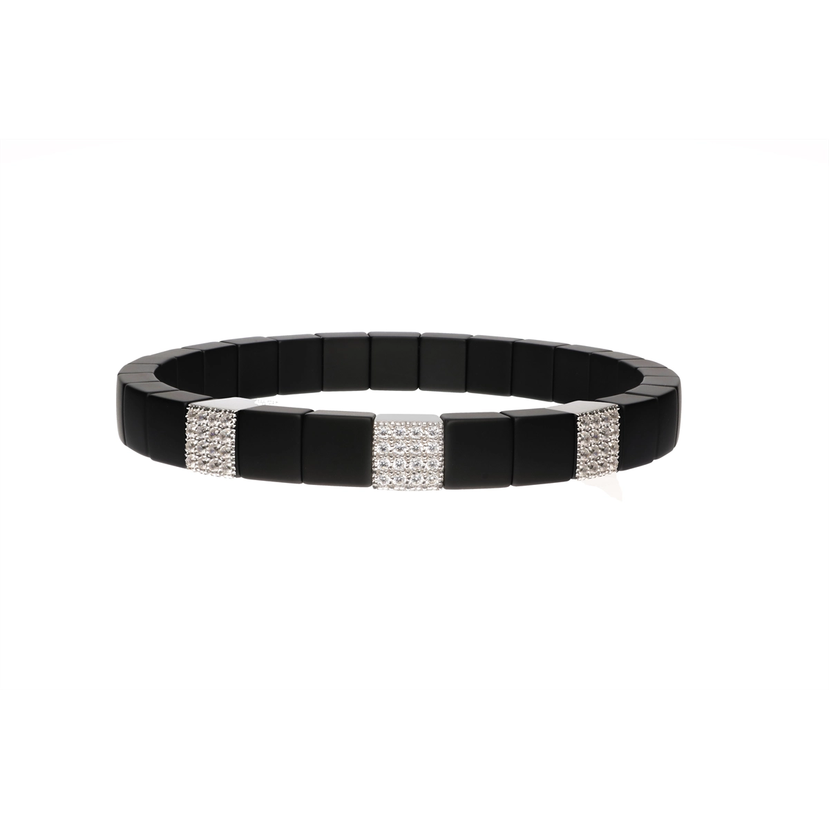 Women’s personalized bracelet-Roberto Demeglio Scacco Black Matte Ceramic Bracelet with 18K White Gold & Diamonds