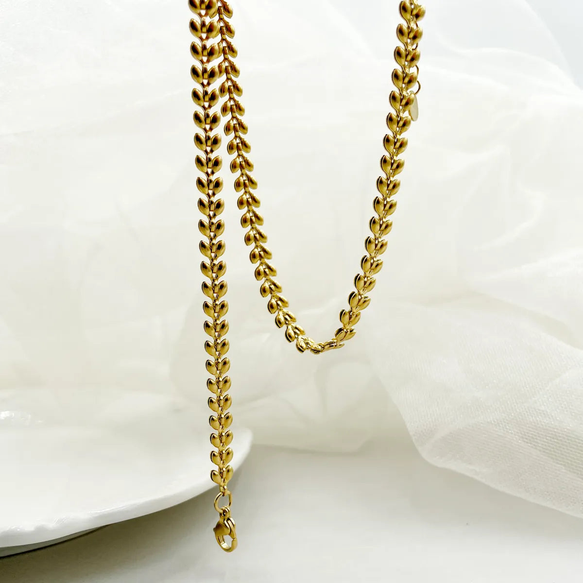 Women’s long necklace-Casual Simple Style Leaf Stainless Steel Polishing Plating Gold Plated Necklace