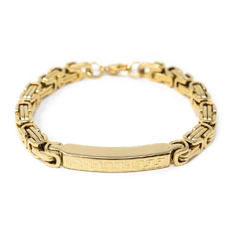 Women’s energy stone bracelet-Stainless Steel Byzantine Chain ID Bracelet Gold Plated